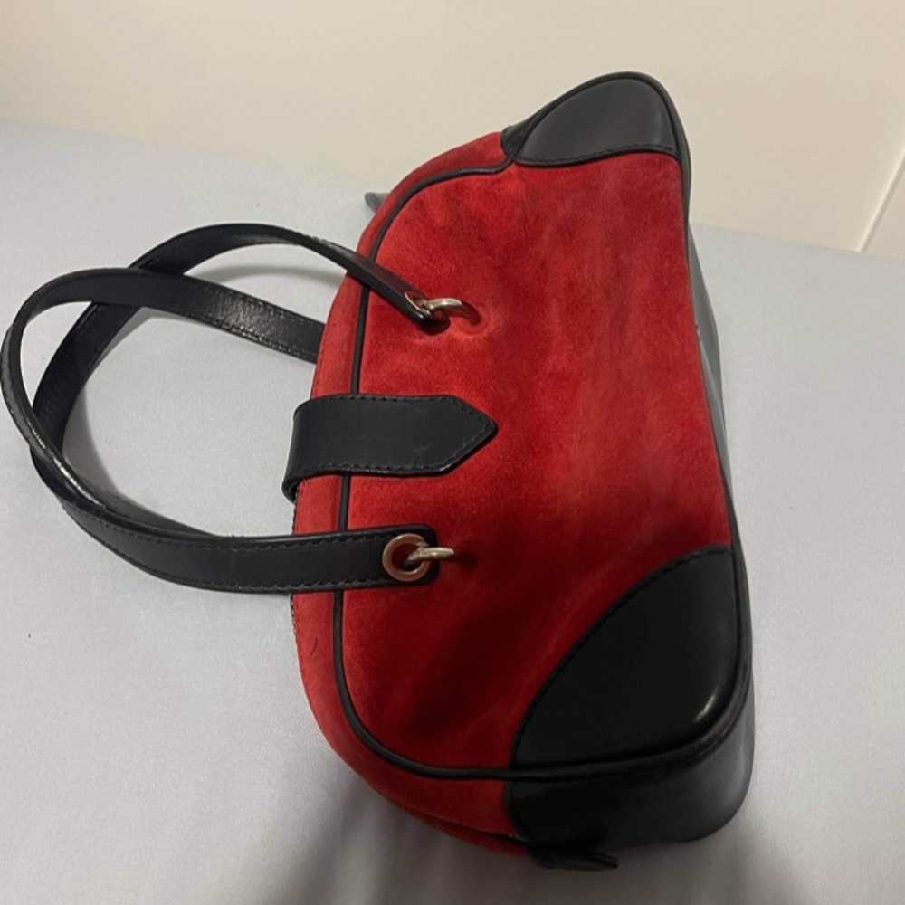 TODAY ONLY: Authentic MiuMiu Mini Red Black Suede Leather Handbag As IS - Picture 3 of 17